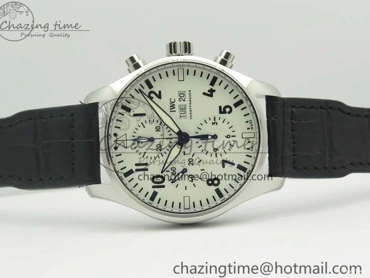 MIROTIME 0213 Pilot Chrono 377725 SS ZF 1:1 Best Edition White Dial on Black Leather Strap A Soft 7183